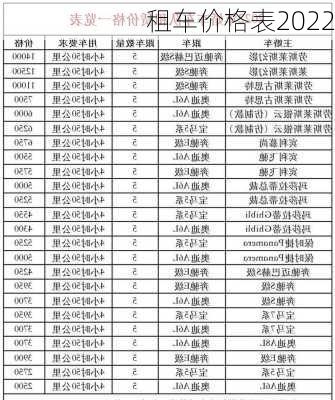 租车价格表2022