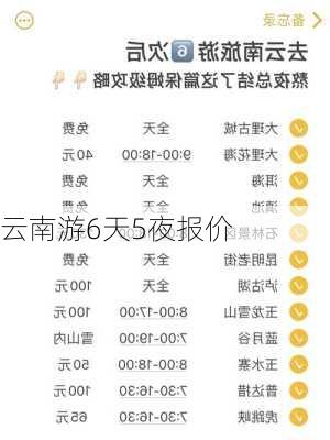 云南游6天5夜报价